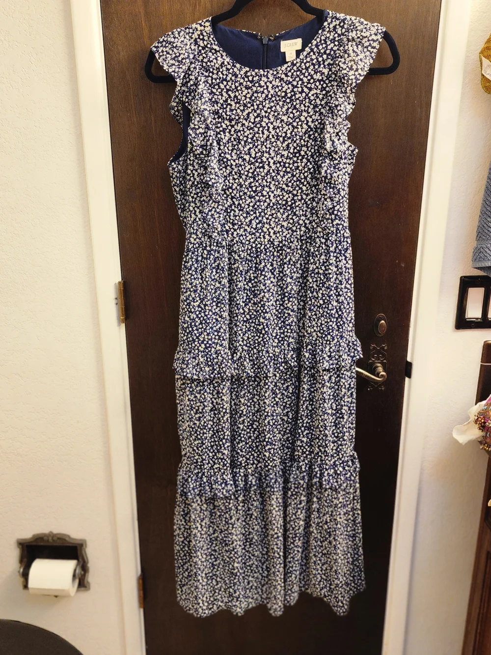J.Crew Tiered Ruffle Maxi Dress in Navy & White Ditsy Floral Size 4